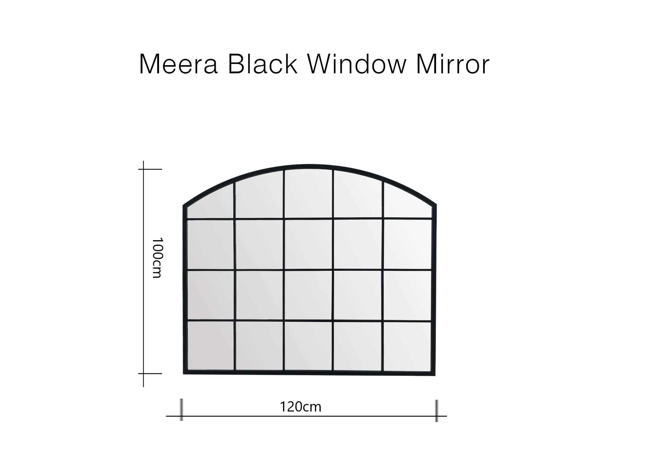 A dimension image of the Meera Mirror with 100cm x 120cm