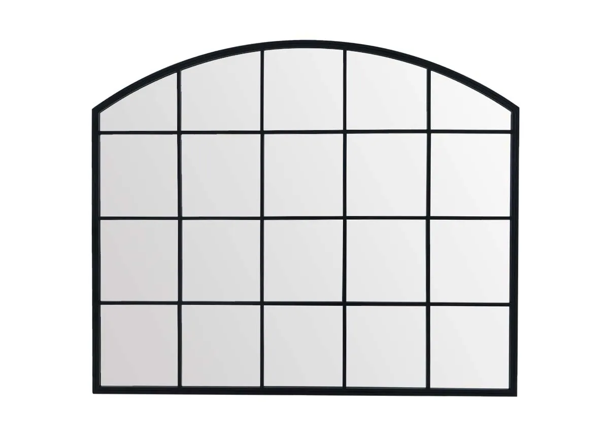 100cm x 120cm Black Arched Window Mirror - Meera