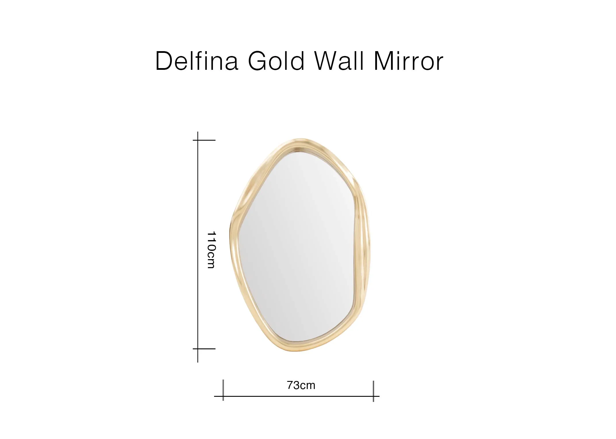 A dimension image of the Dlefina Gold Wall Lamp with 73cm x 110cm