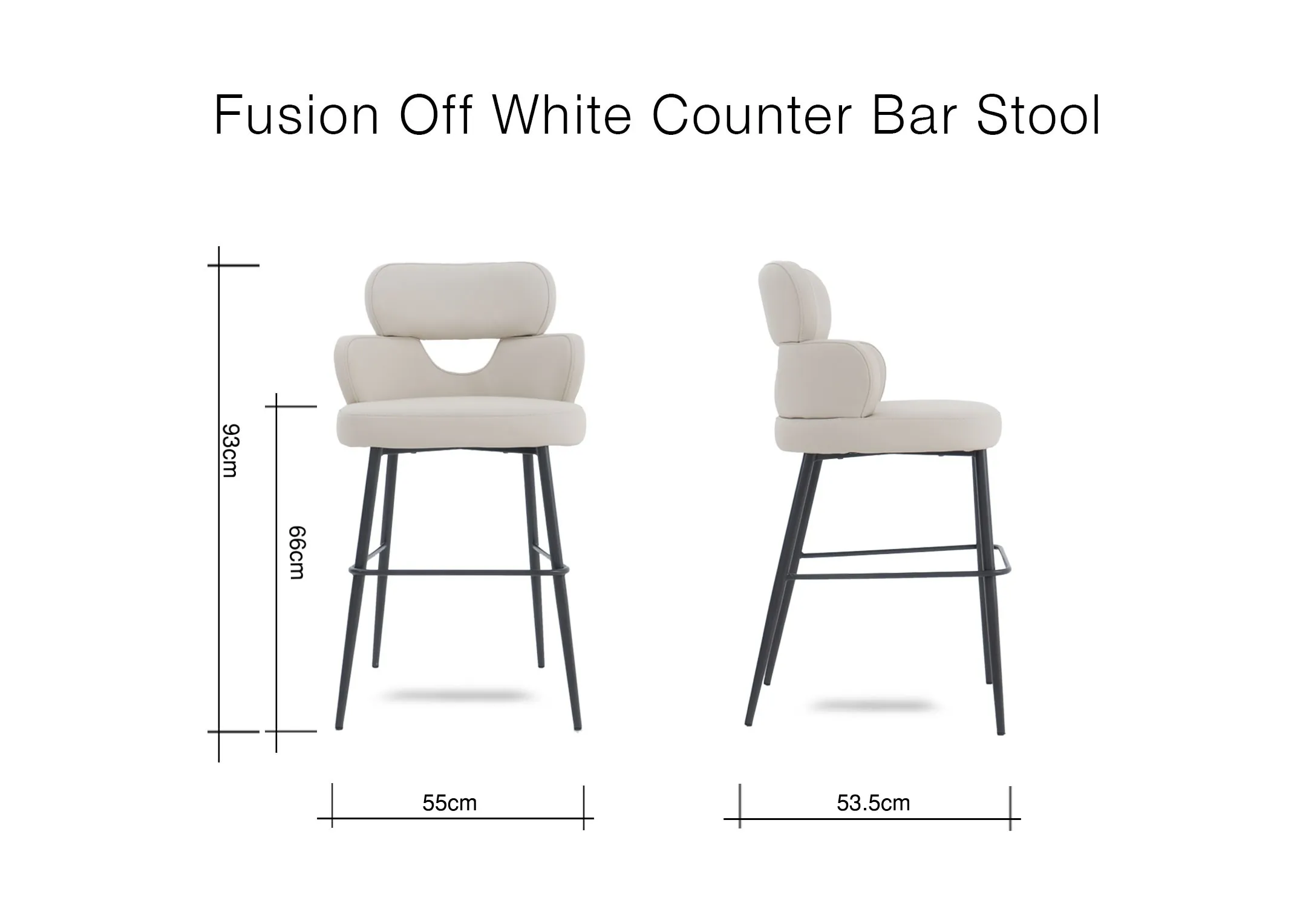 A dimension image of the Fusion Bar Stool with 55cm 53.5cm x 96cm