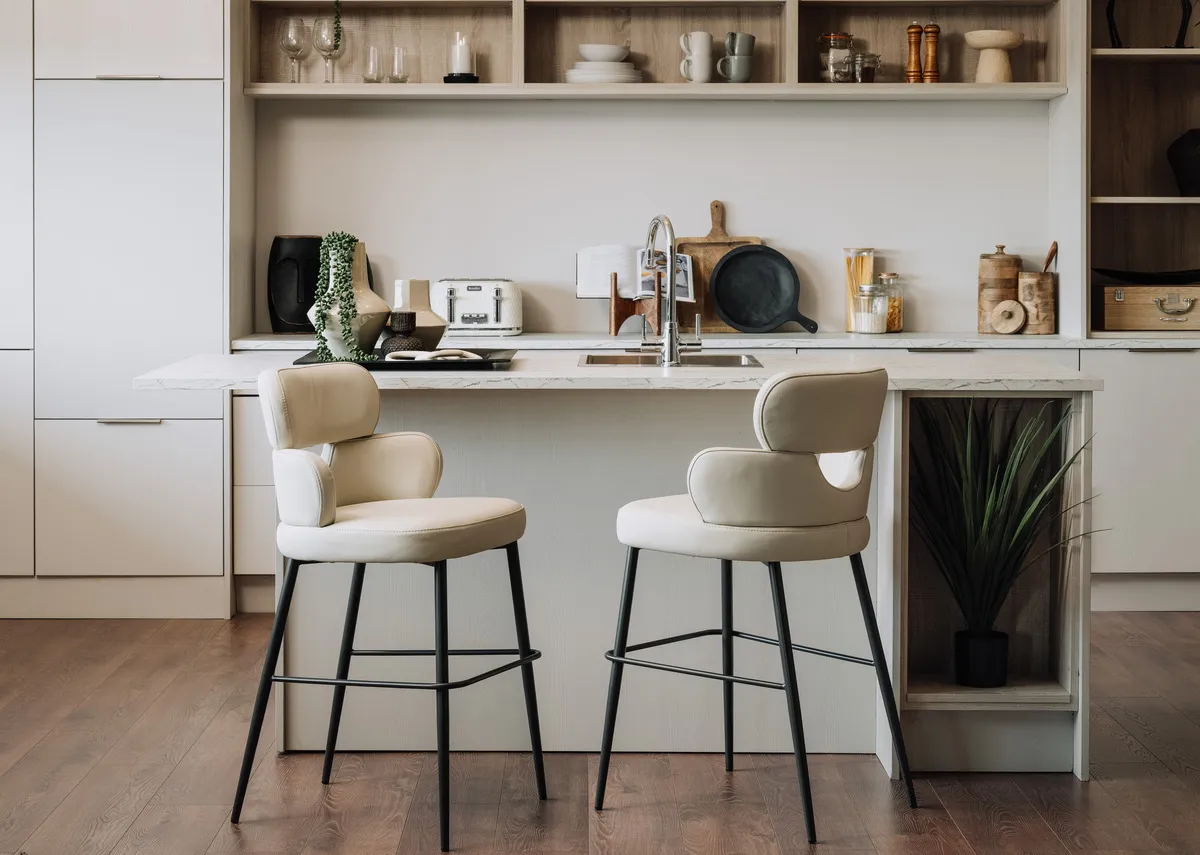 Off White Leather Counter Bar Stool - Fusion