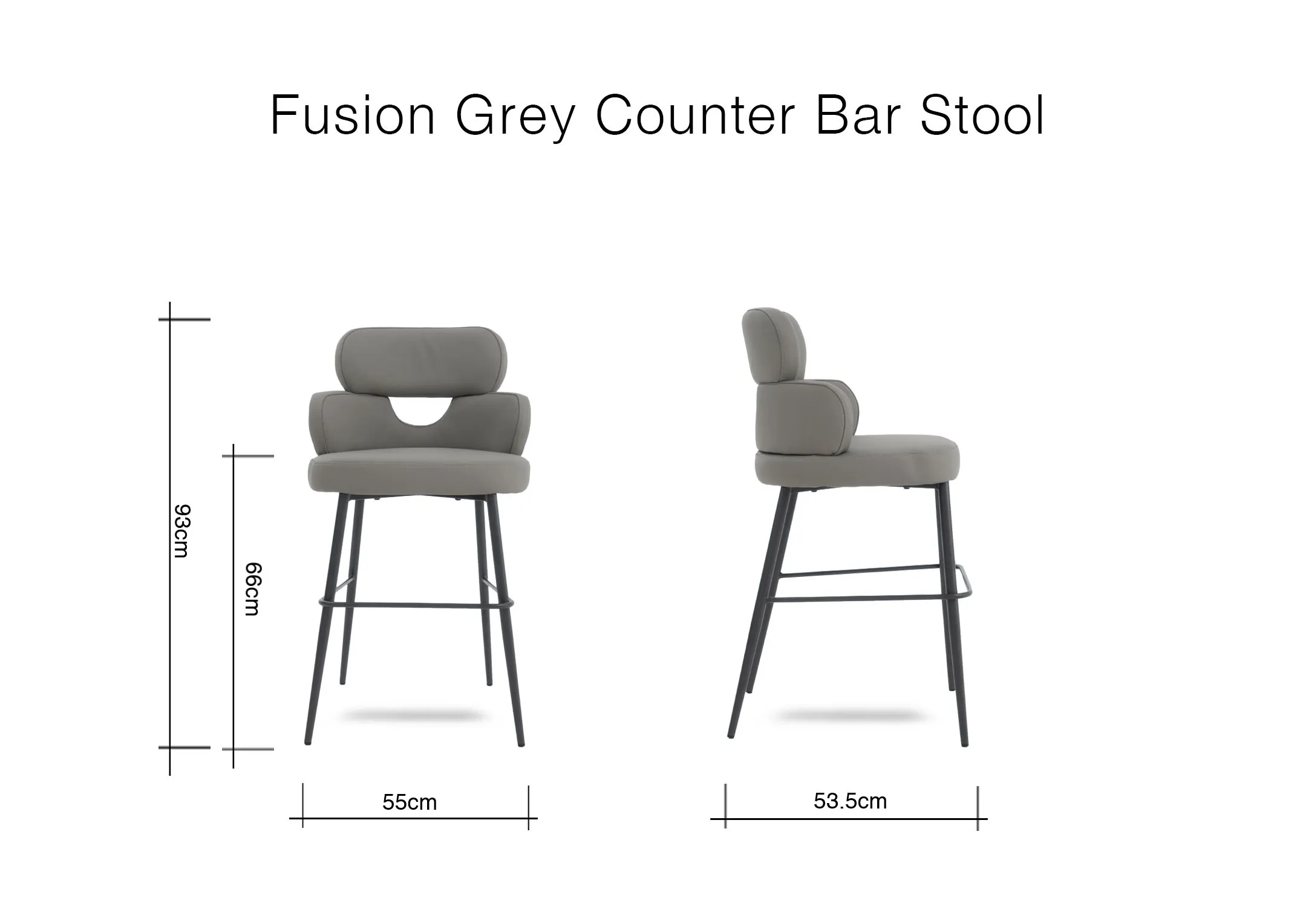 A dimension image of the Fusion Bar Stool with 55cm 53.5cm x 96cm