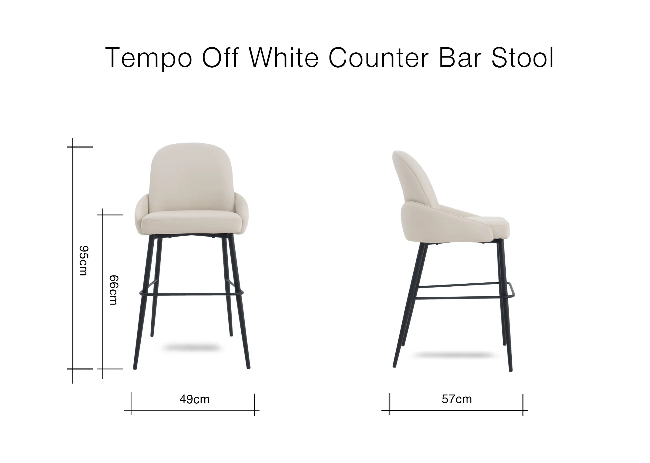 A dimension image of the Tempo Bar Stool with 49cm x 57cm x 95cm