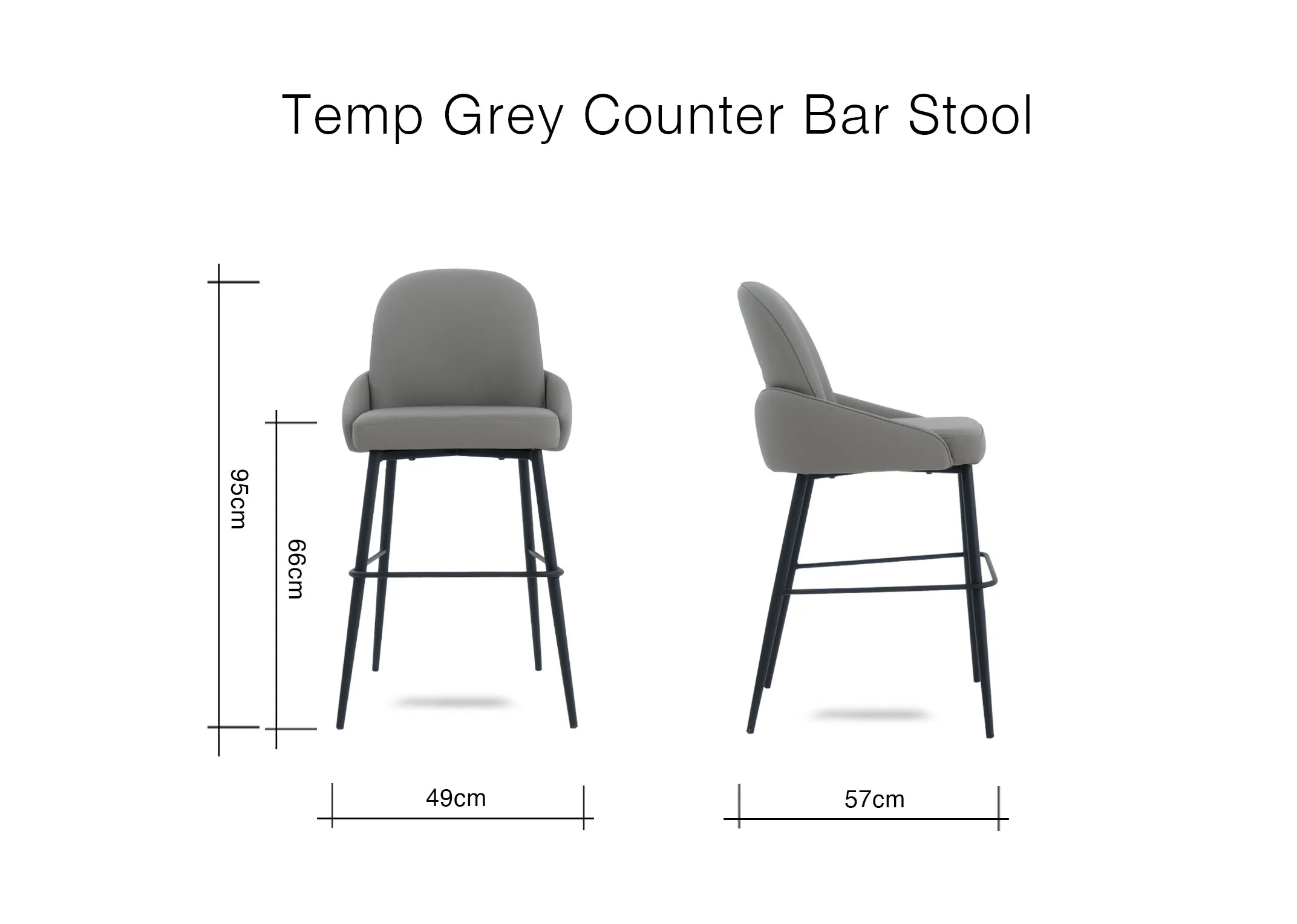 A dimension image of the Tempo Bar Stool with 49cm x 57cm x 95cm