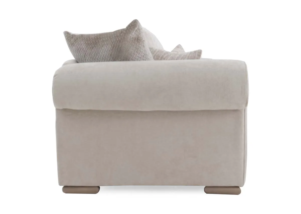 A 2 seater cream pillowback sofa from EZ Livings Olivia range.Side view
