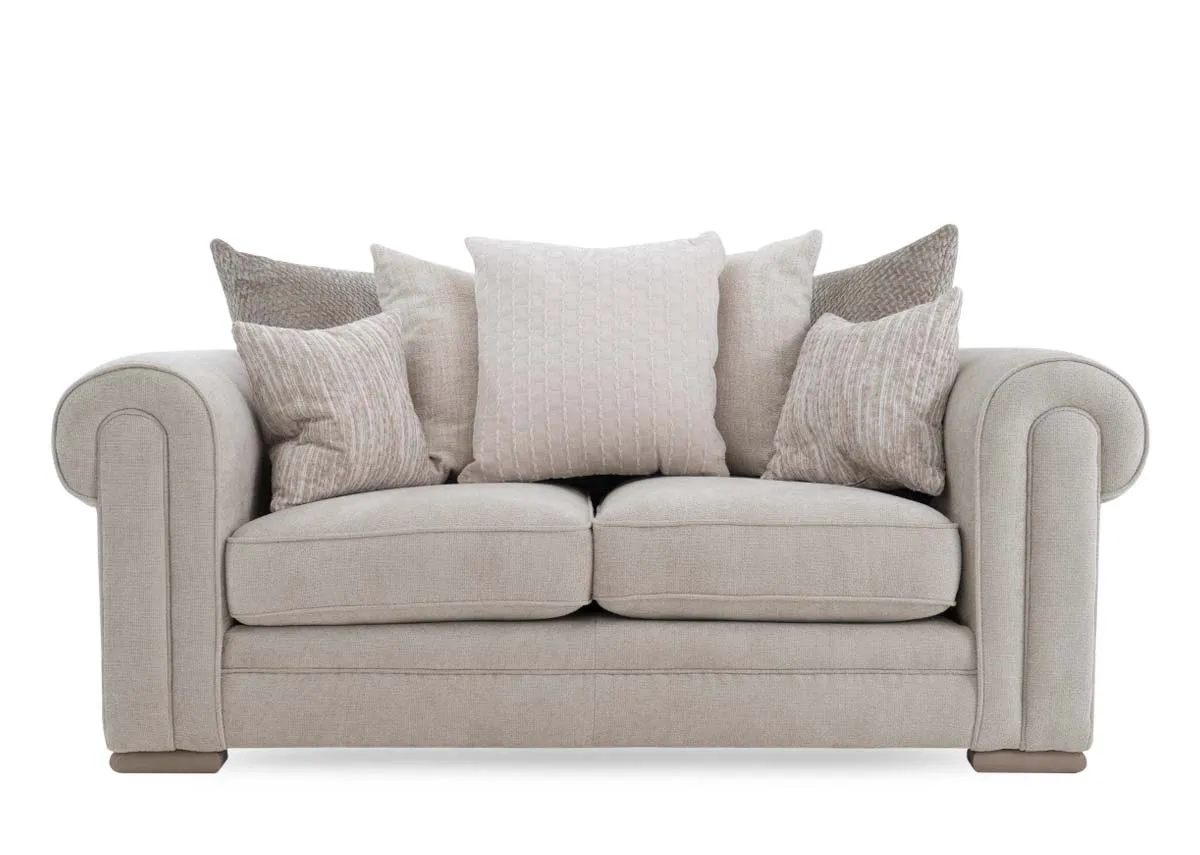 A 2 seater cream pillowback sofa from EZ Livings Olivia range.Front view