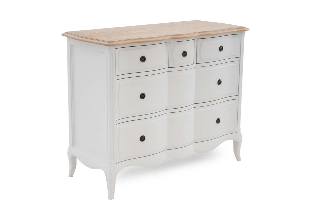 5 Drawer White & Oak Top Chest Of Drawers - Amelie