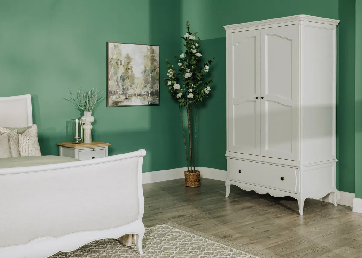 A lifestyle image of the Amelie wardrobe with doors closed.