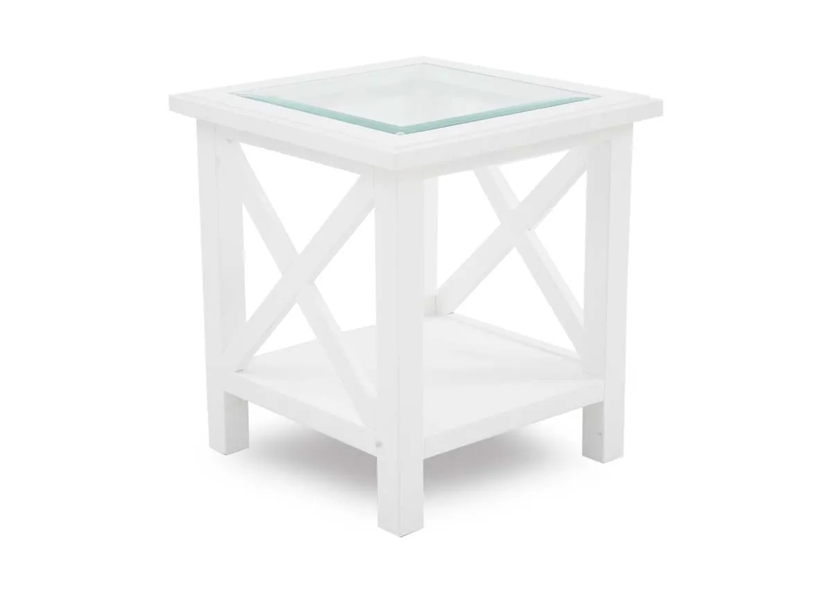 White Lamp Table with Glass Top - Hampton