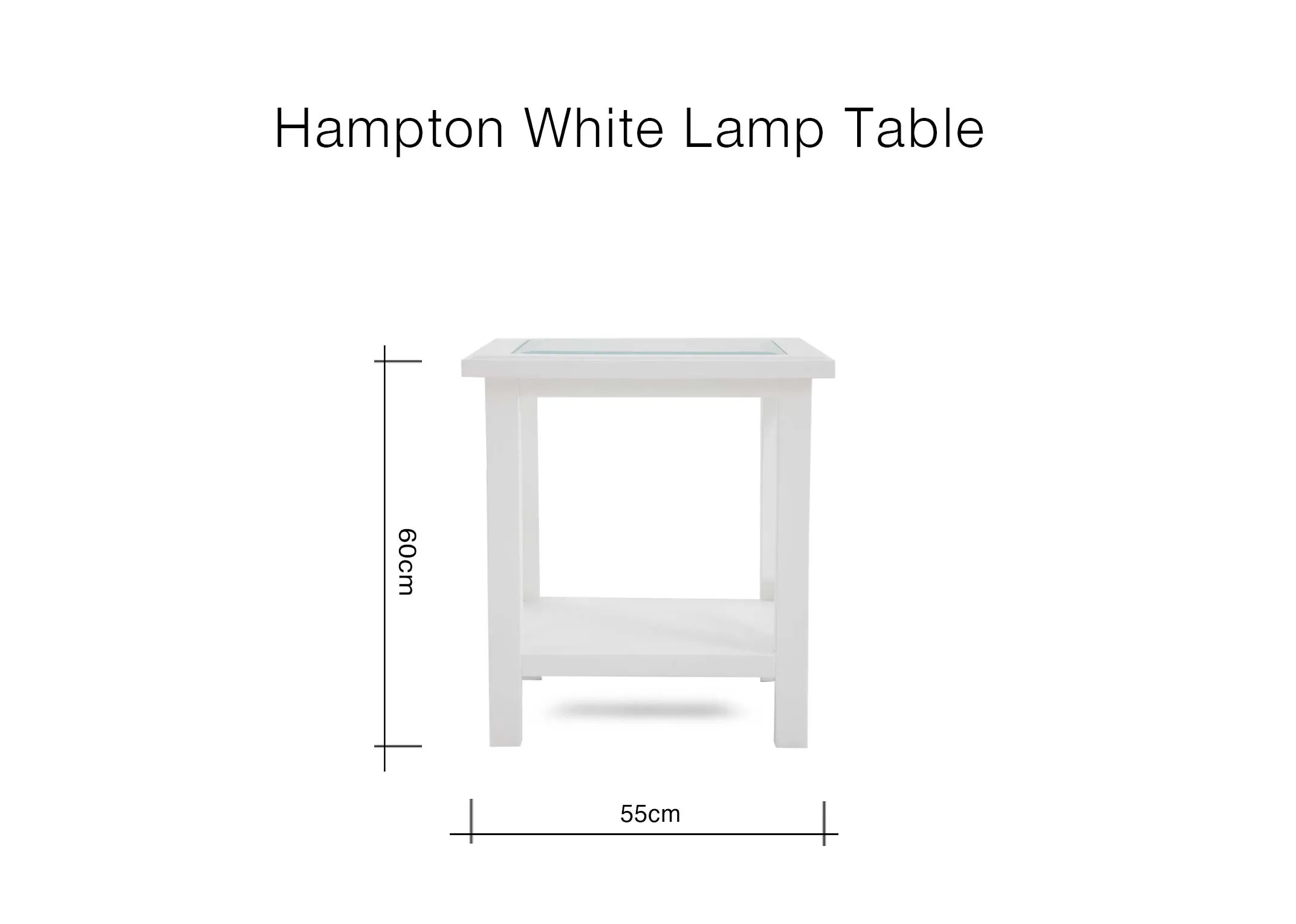 A dimension image of the Hampton Lamp Table with 55cm x 60cm