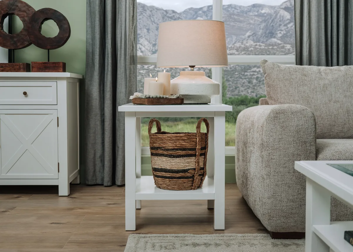 White Lamp Table with Glass Top - Hampton