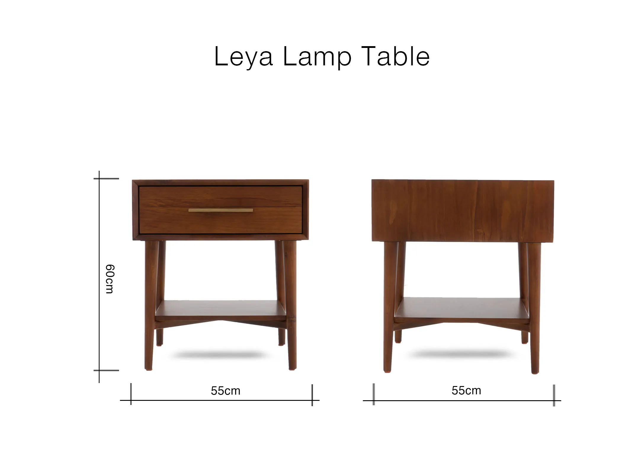 A diagram showing the dimensions of the dark pine lamp table including its height of 60 cm and widthdepth of 55 cm.