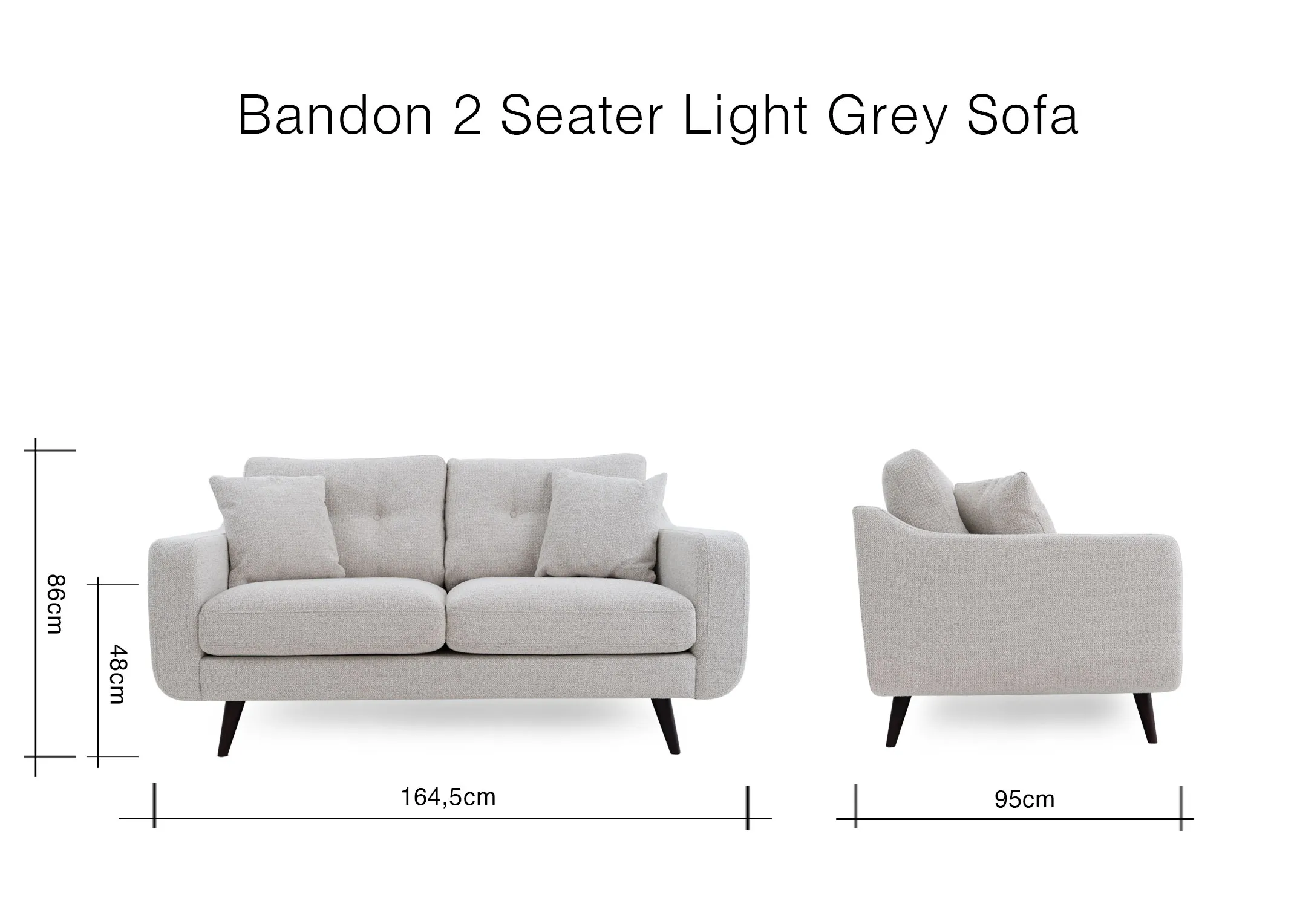 A dimension image of the Bandon 2 SEater sofa with 184.5cm x 95cm x 86cm