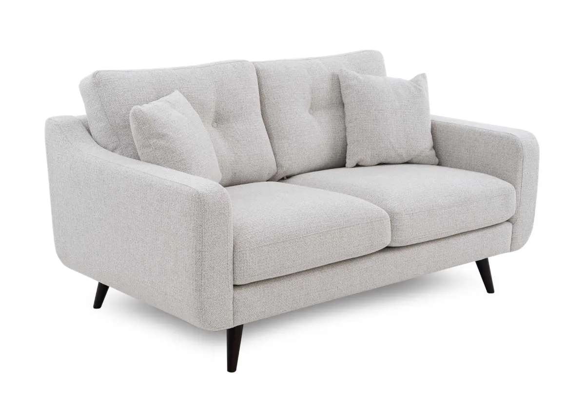 A 2 seater light grey fabric sofa from EZ Livings Bandon range.