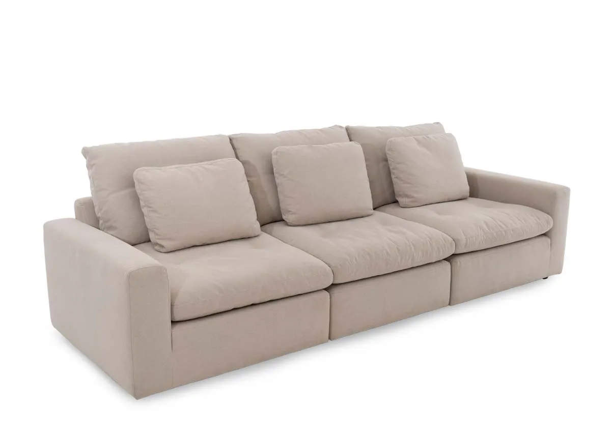Extra Large 3 Seater Beige Easy Clean Fabric Sofa - Cozy
