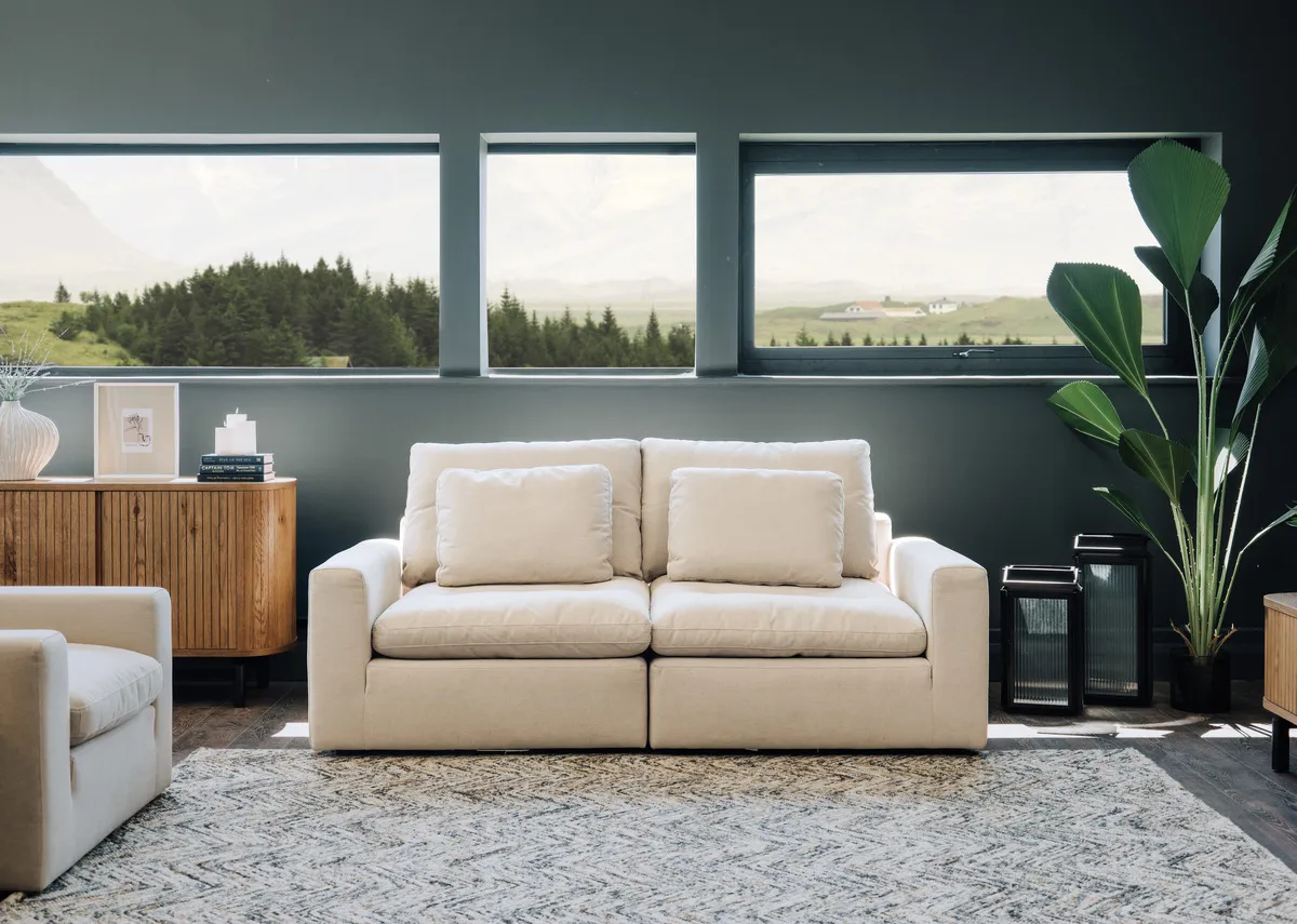 Extra Large 2 Seater Beige Easy Clean Fabric Sofa - Cozy