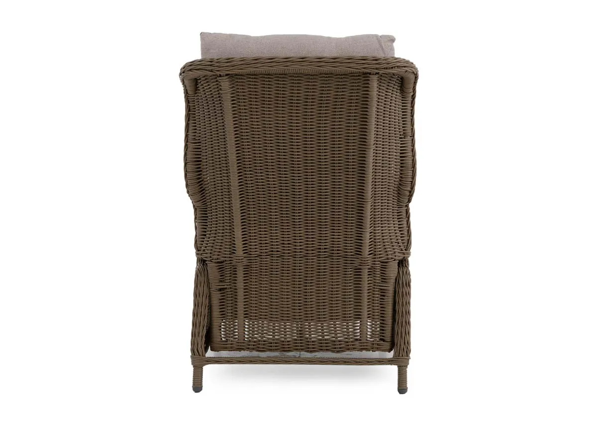 A wicker garden lounger from EZ Livings Laurel range.Back view of wicker finish.