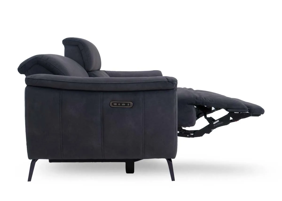 A dark grey 2 seater power recliner from EZ Livings Madsion range.Back view