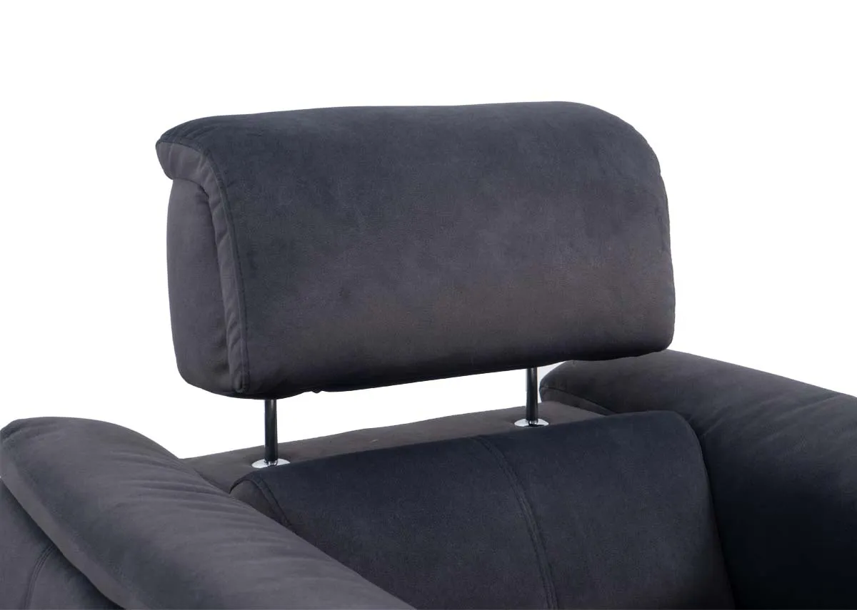 A dark grey power recliner from EZ Livings Madsion range.Front  view of chair fixed