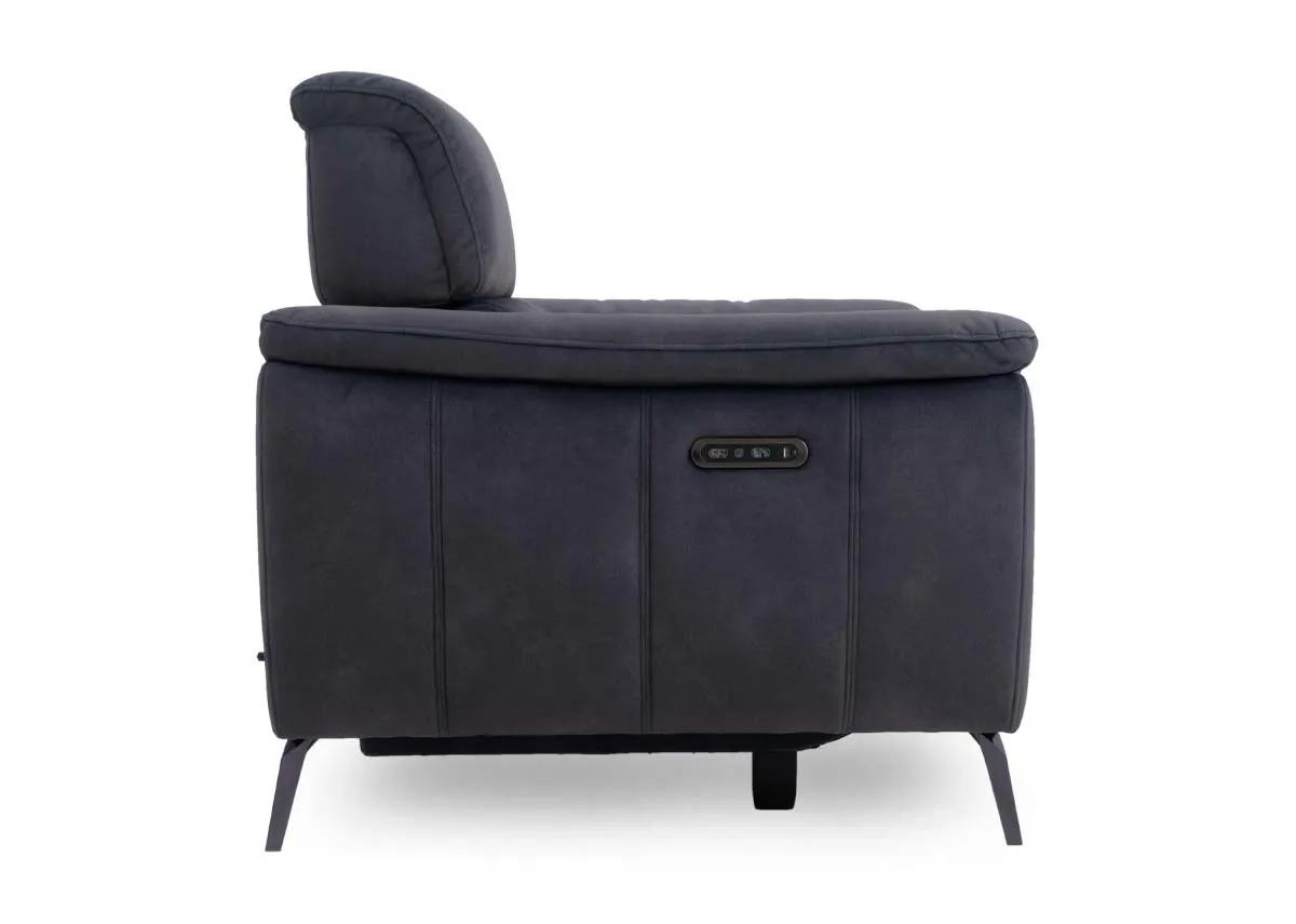 A dark grey power recliner from EZ Livings Madsion range.Back view of mechanics