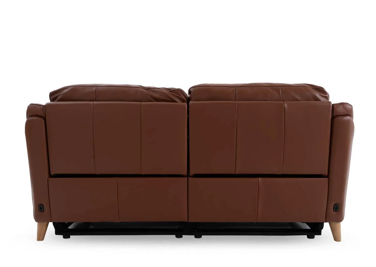 A brown leather 2 seater recliner sofa from EZ Livings Blaze range. Back view