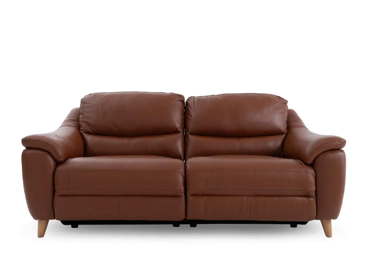 A brown leather 2 seater recliner sofa from EZ Livings Blaze range. 