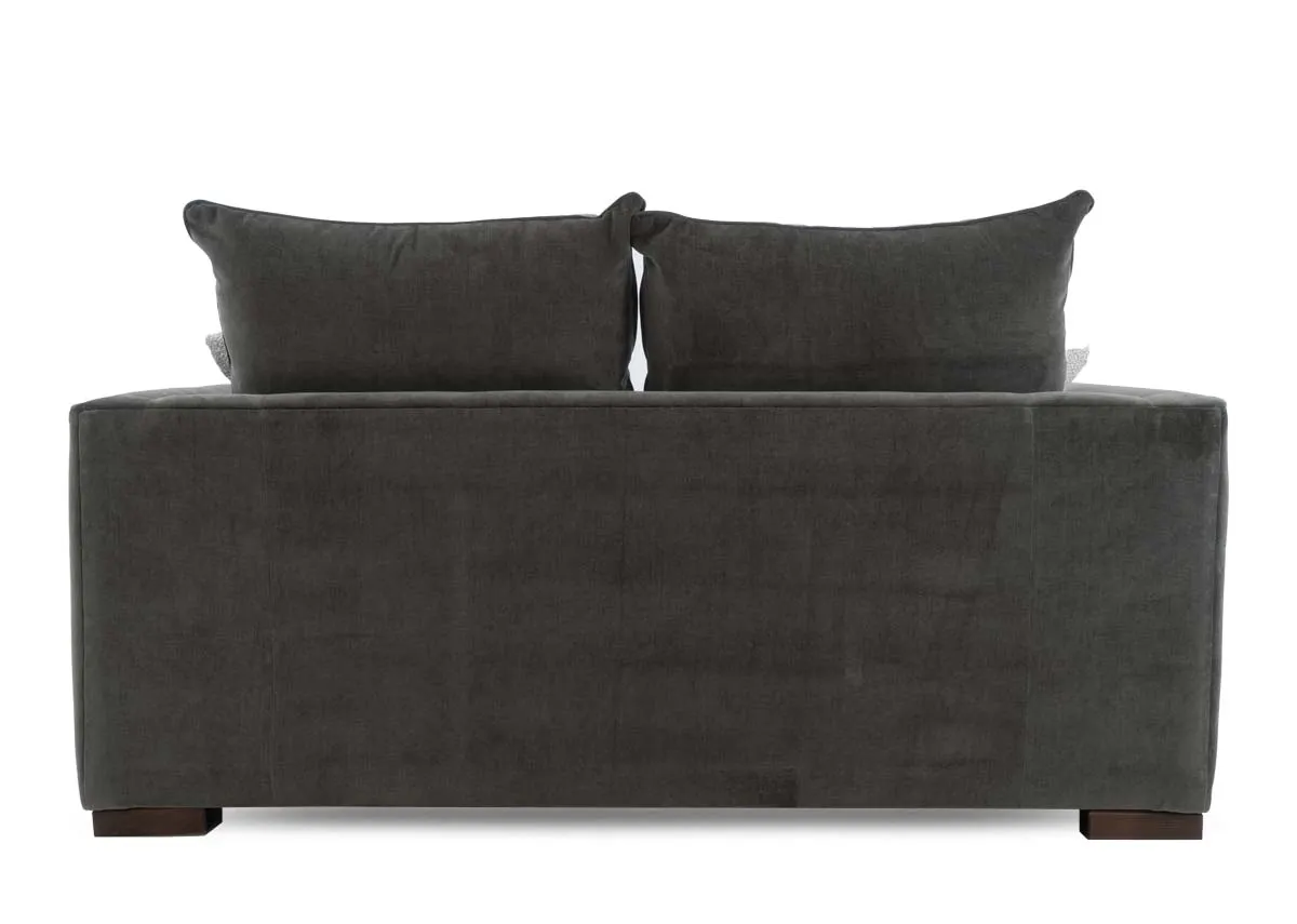 A 2 seater sofa in spruce green fabric from EZ Livings Lucius range. Back view