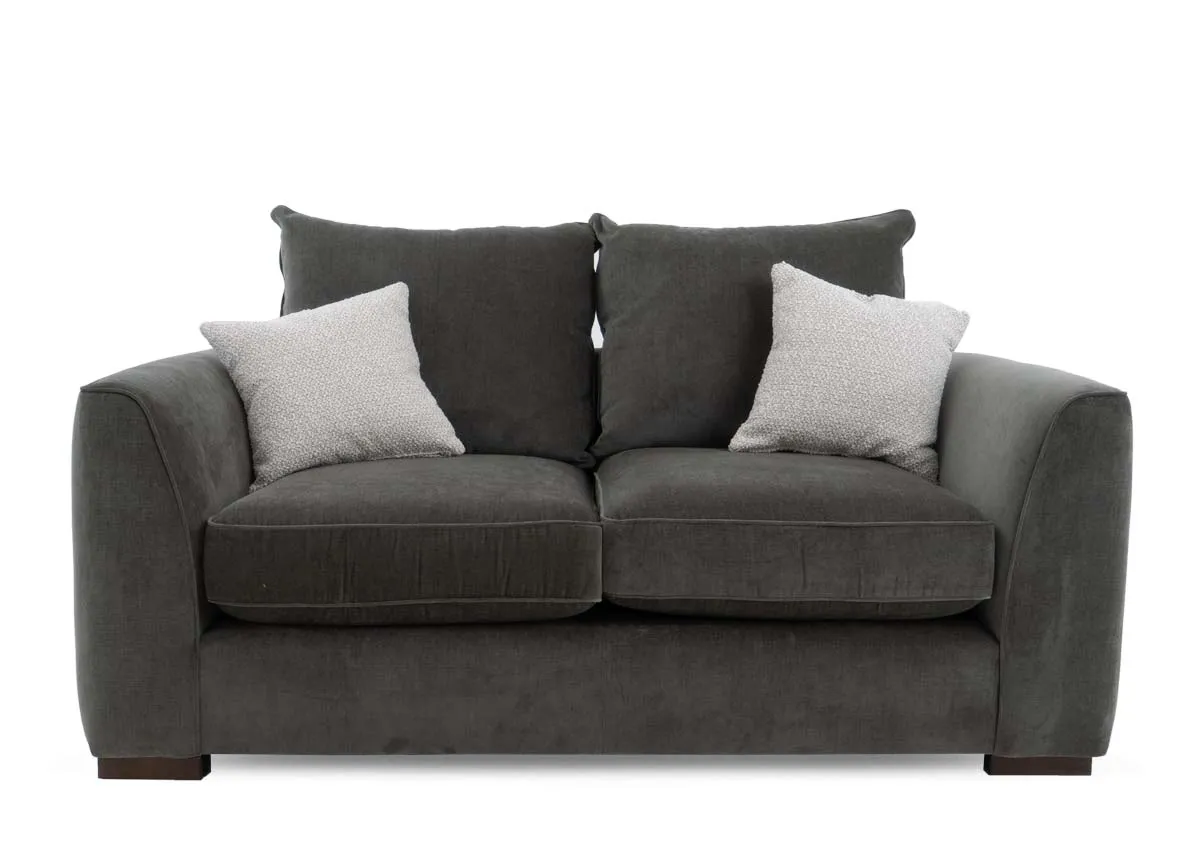 A 2 seater sofa in spruce green fabric from EZ Livings Lucius range.Front view.