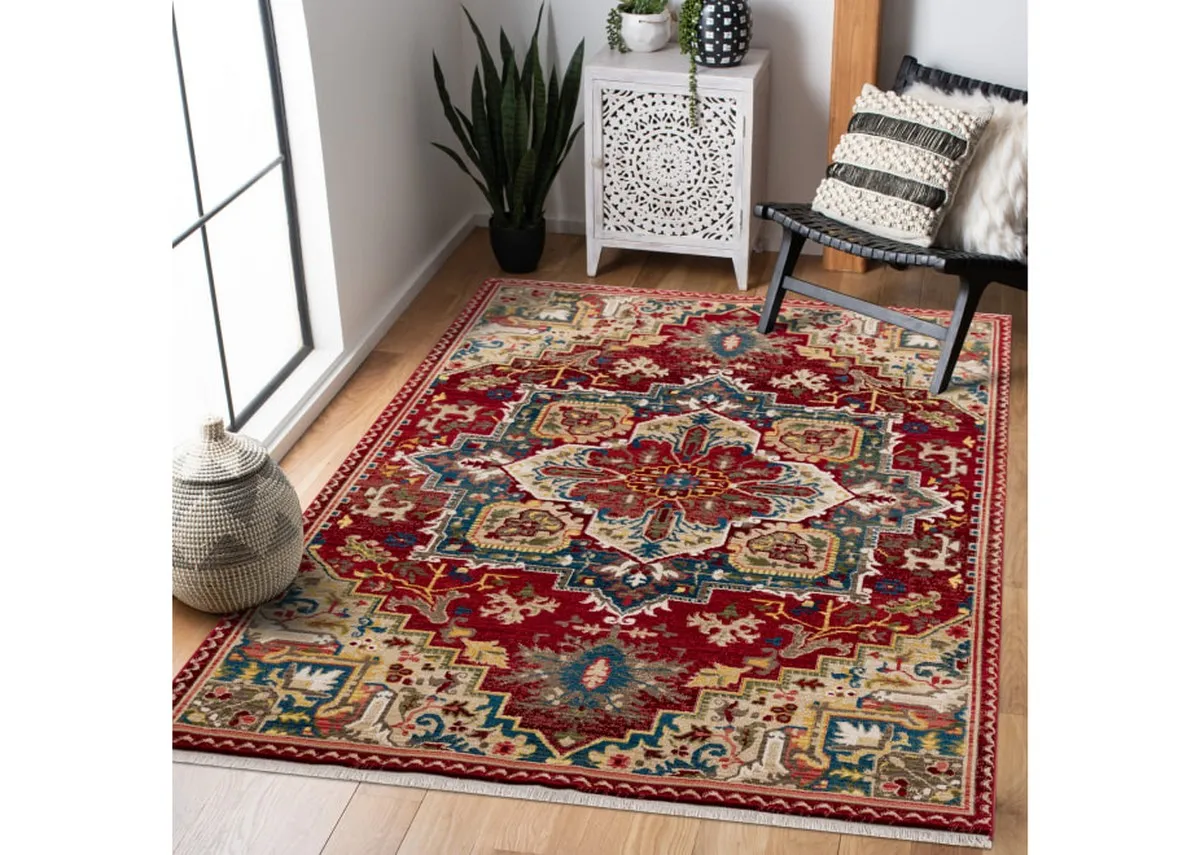 Red Print 160cm x 220cm Medium Rug - Kashan