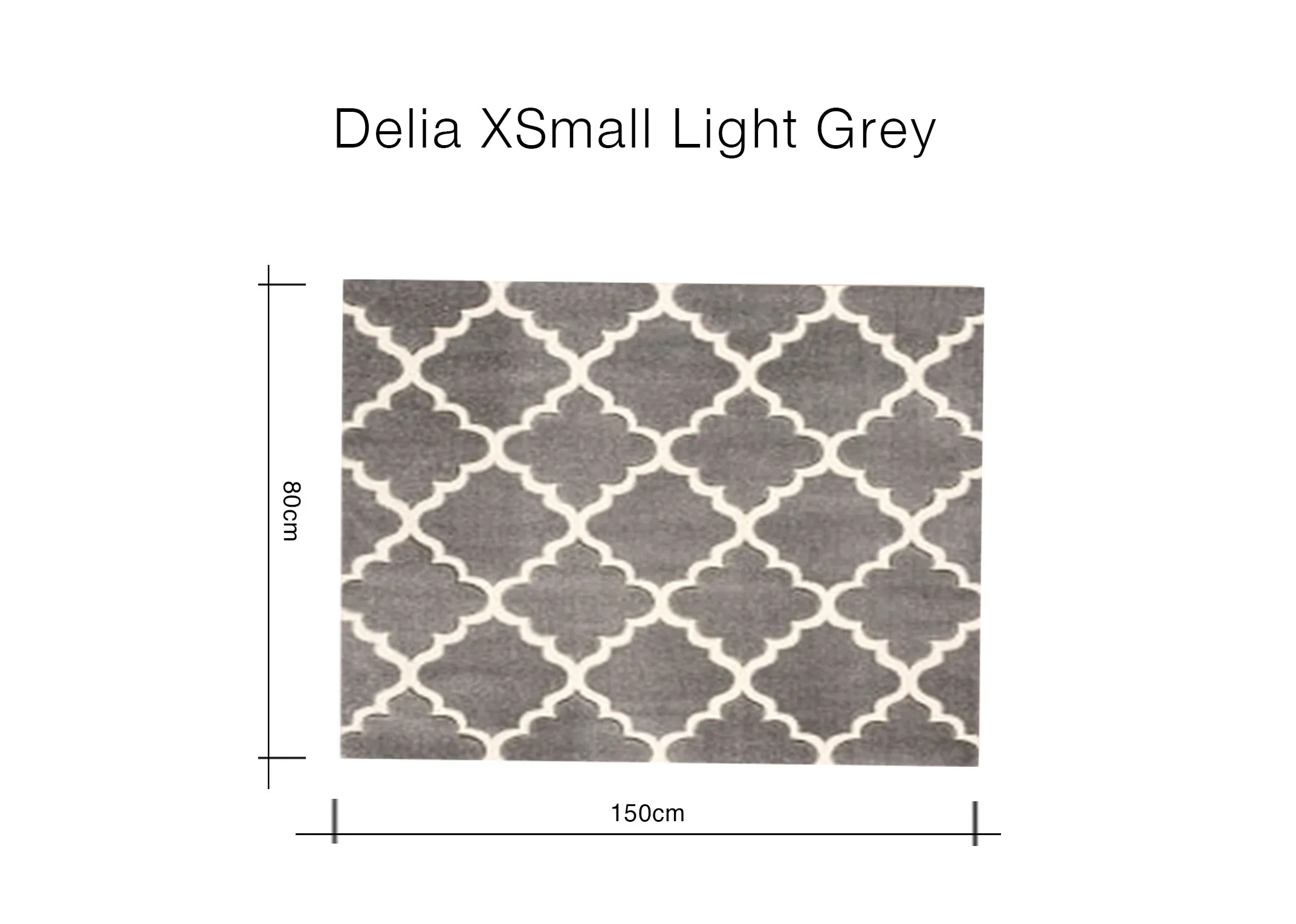 A dimension image of the Delia Rug with 80cm x 150cm