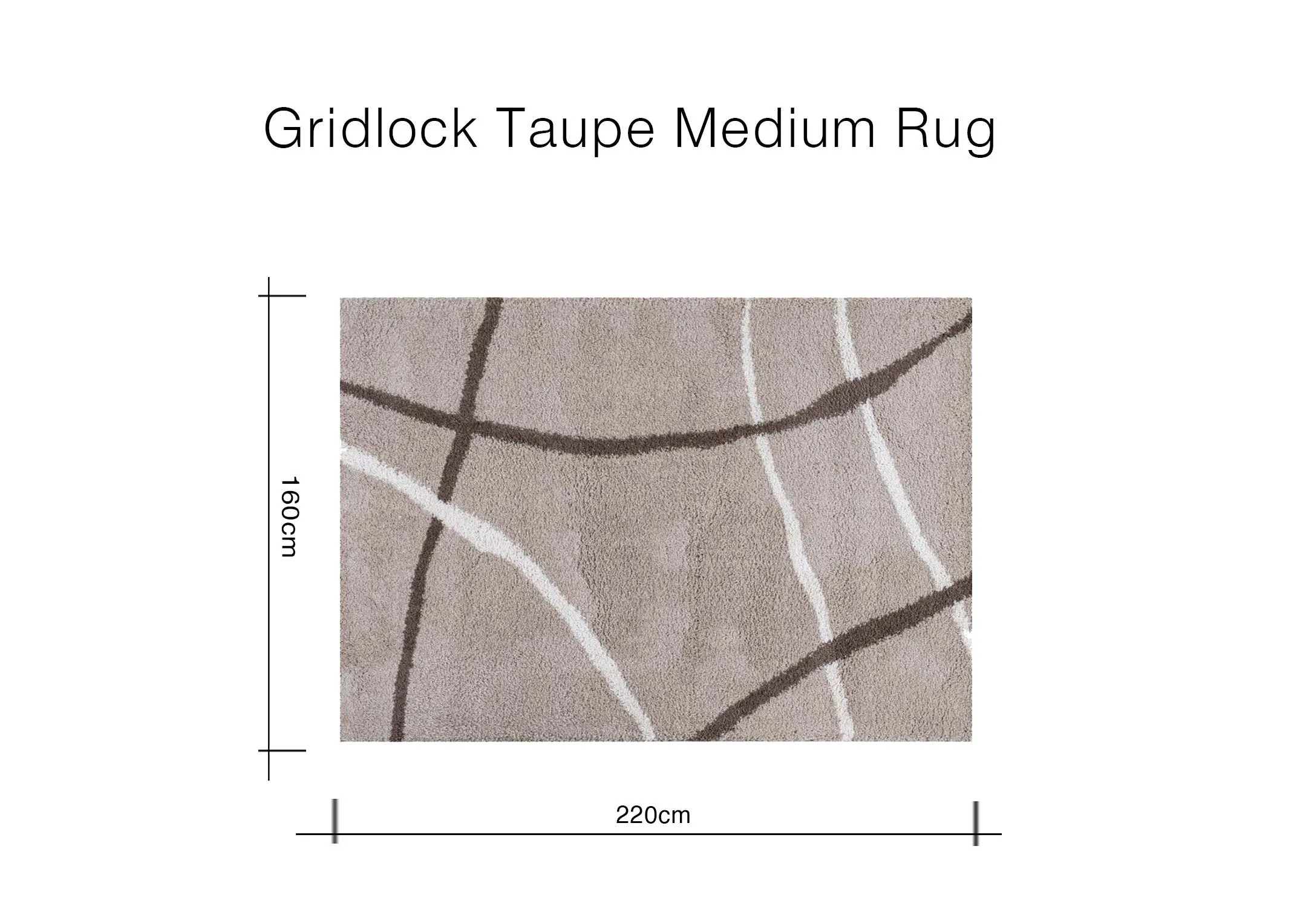 A dimension image of the Granite Haze rug with 220cm x 160cm