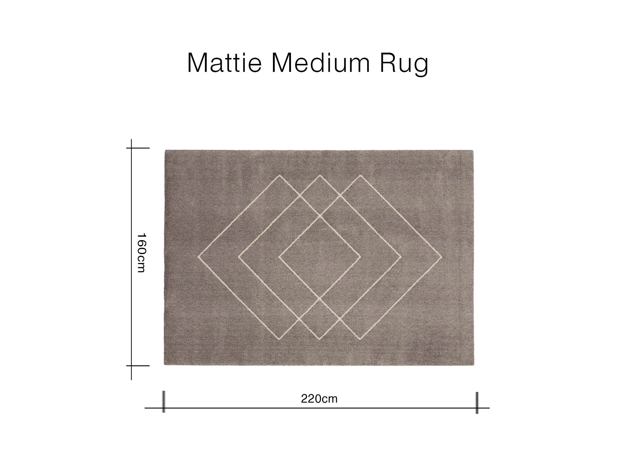 A dimension image of the Mattie Medium Rug with 220cm x 160cm