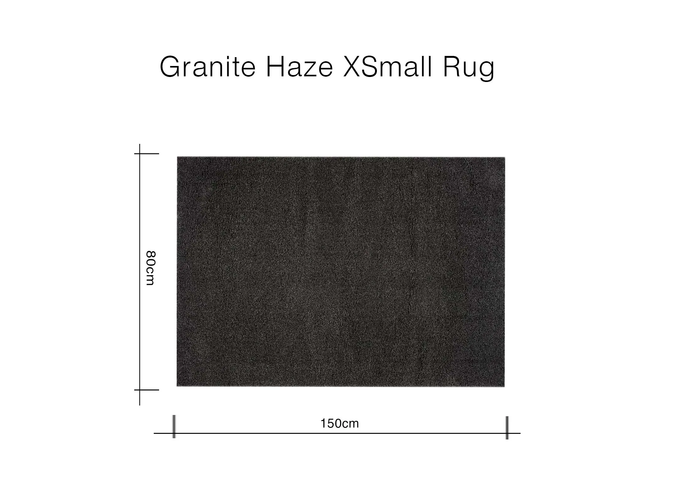 A dimension image of the Granite Haze rug with 150cm x 80cm