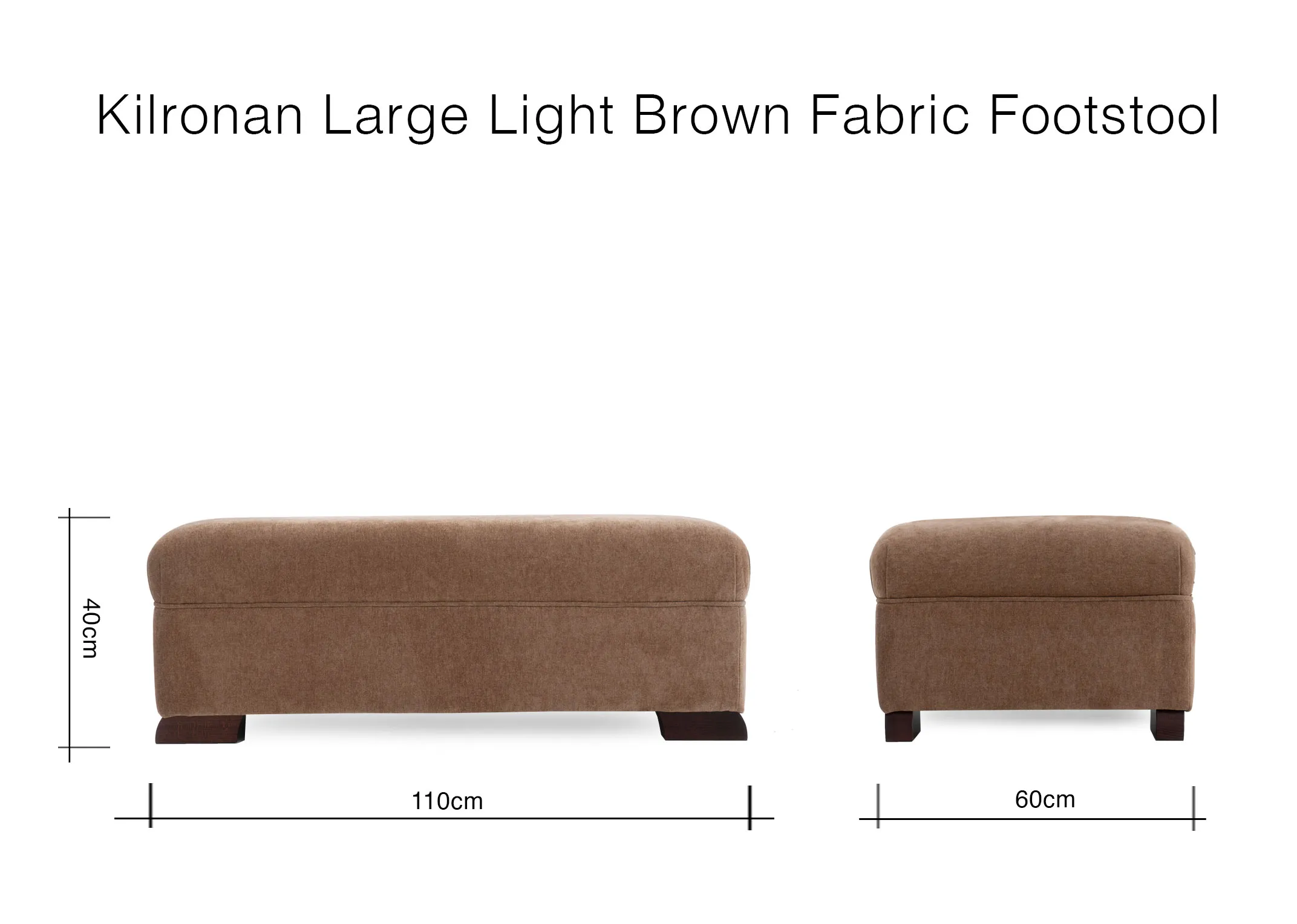 A dimension image of the Kilronan footstool with 110cm x 60cm x 40cm