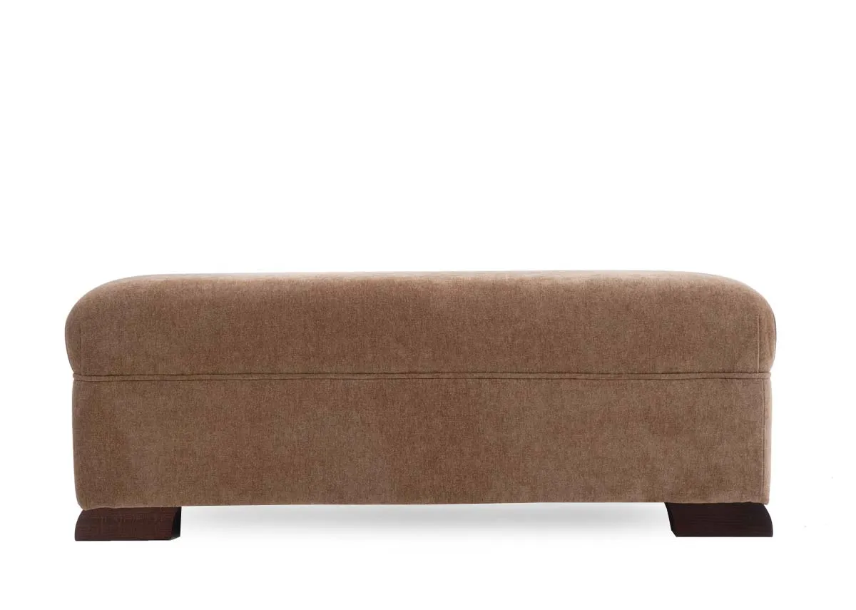 A gold fabric rectangular footstool from EZ Livings Kilronan range. Front view of length