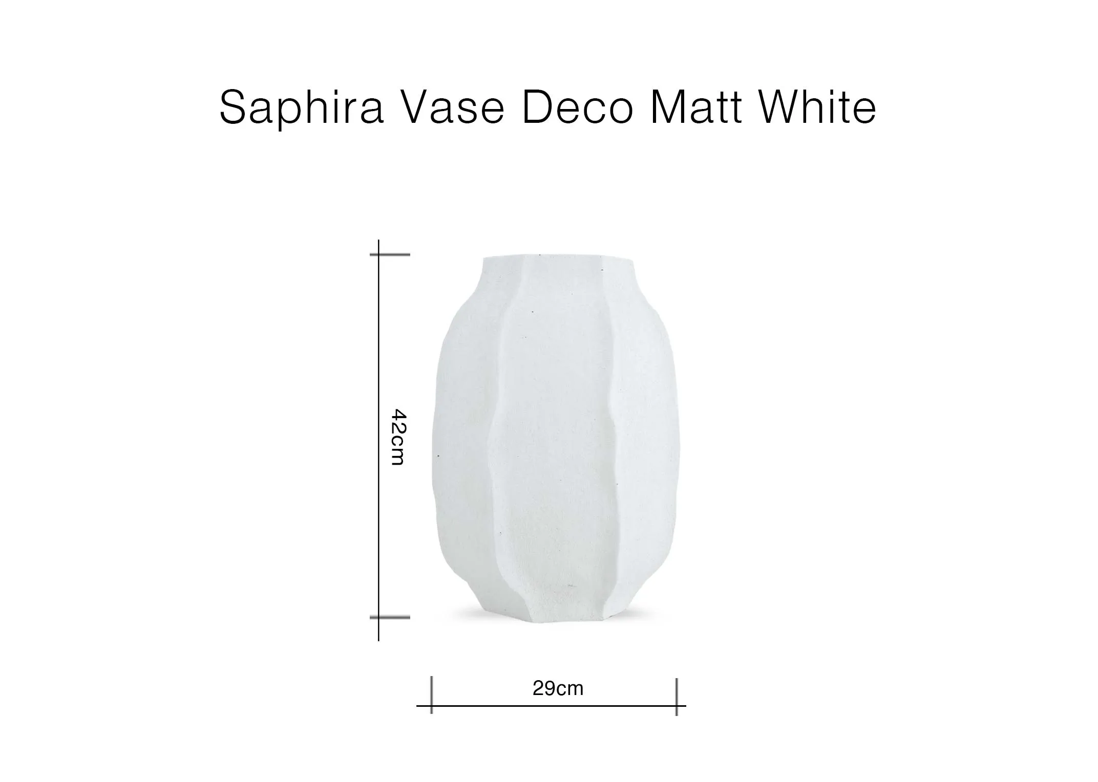 A dimension image of the Saphira Vase with 29cm x 42cm