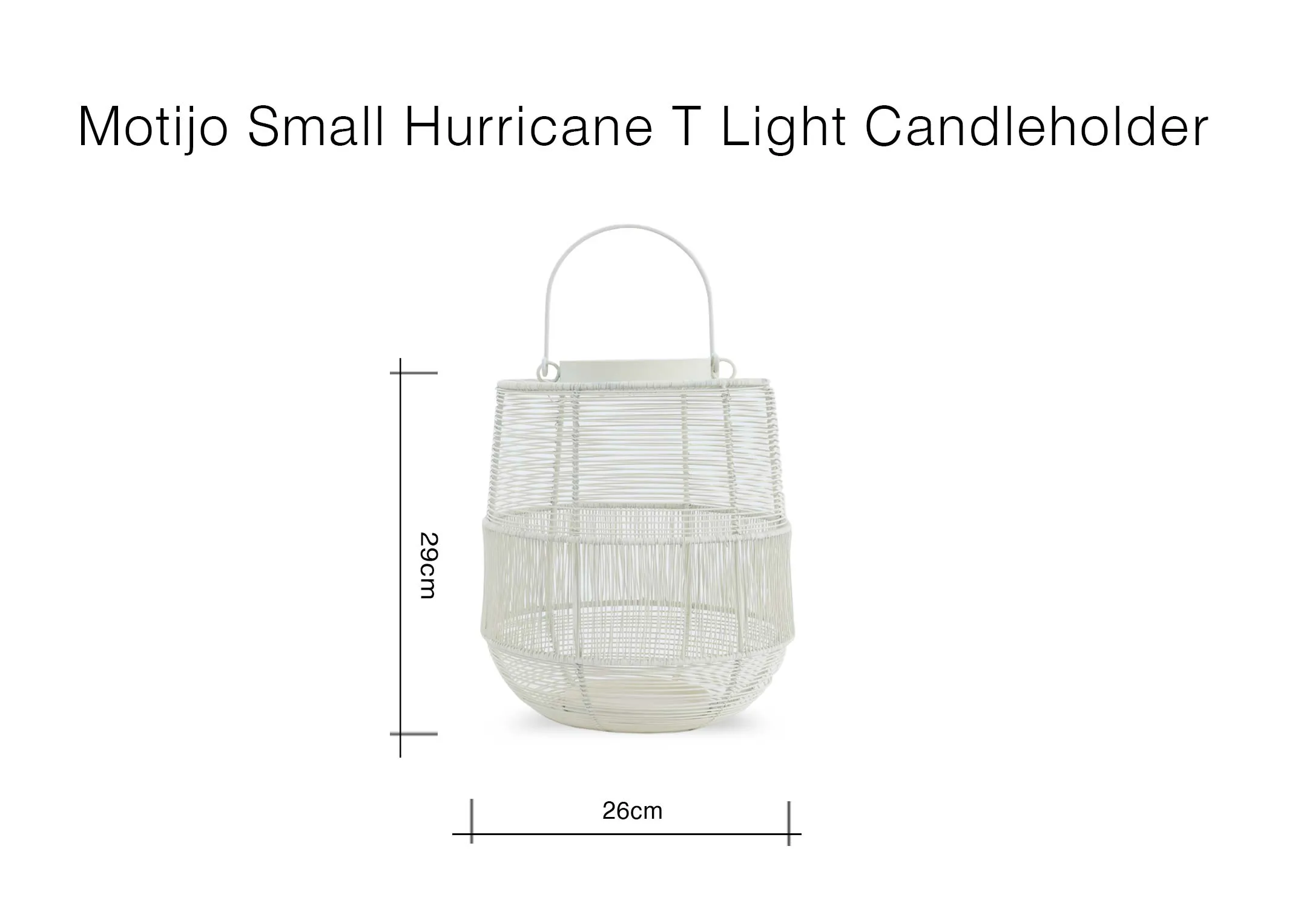 A dimension image of the Motijo candle holder with 26cm x 29cm