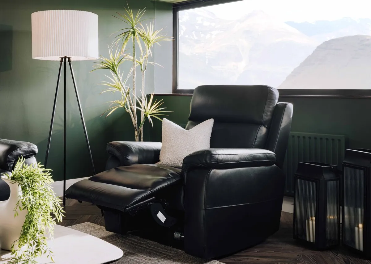 Black Leather Power Recliner - Raven