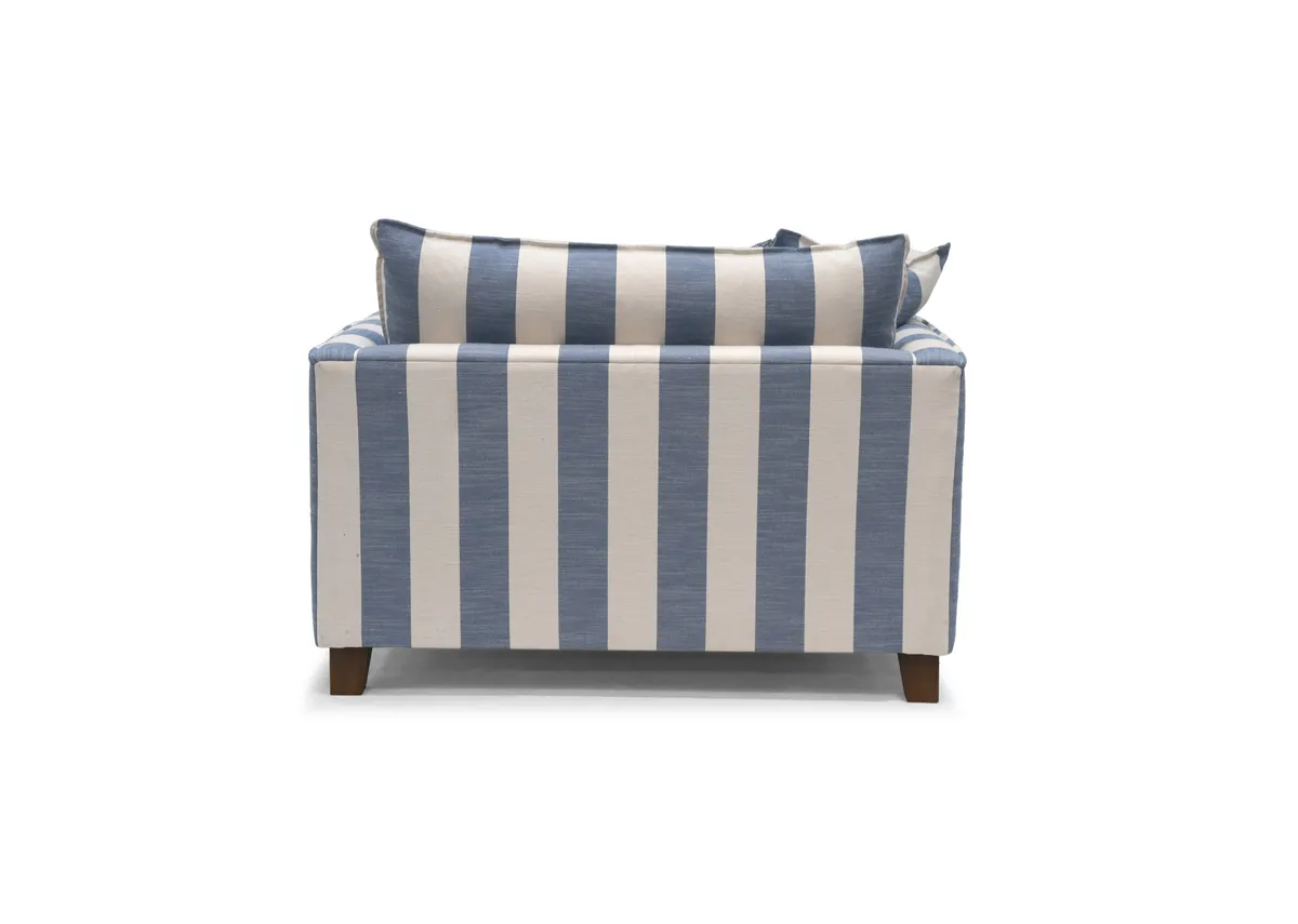 A blue & white stripe cuddler from EZ Living Furnitures Howth range.Back view