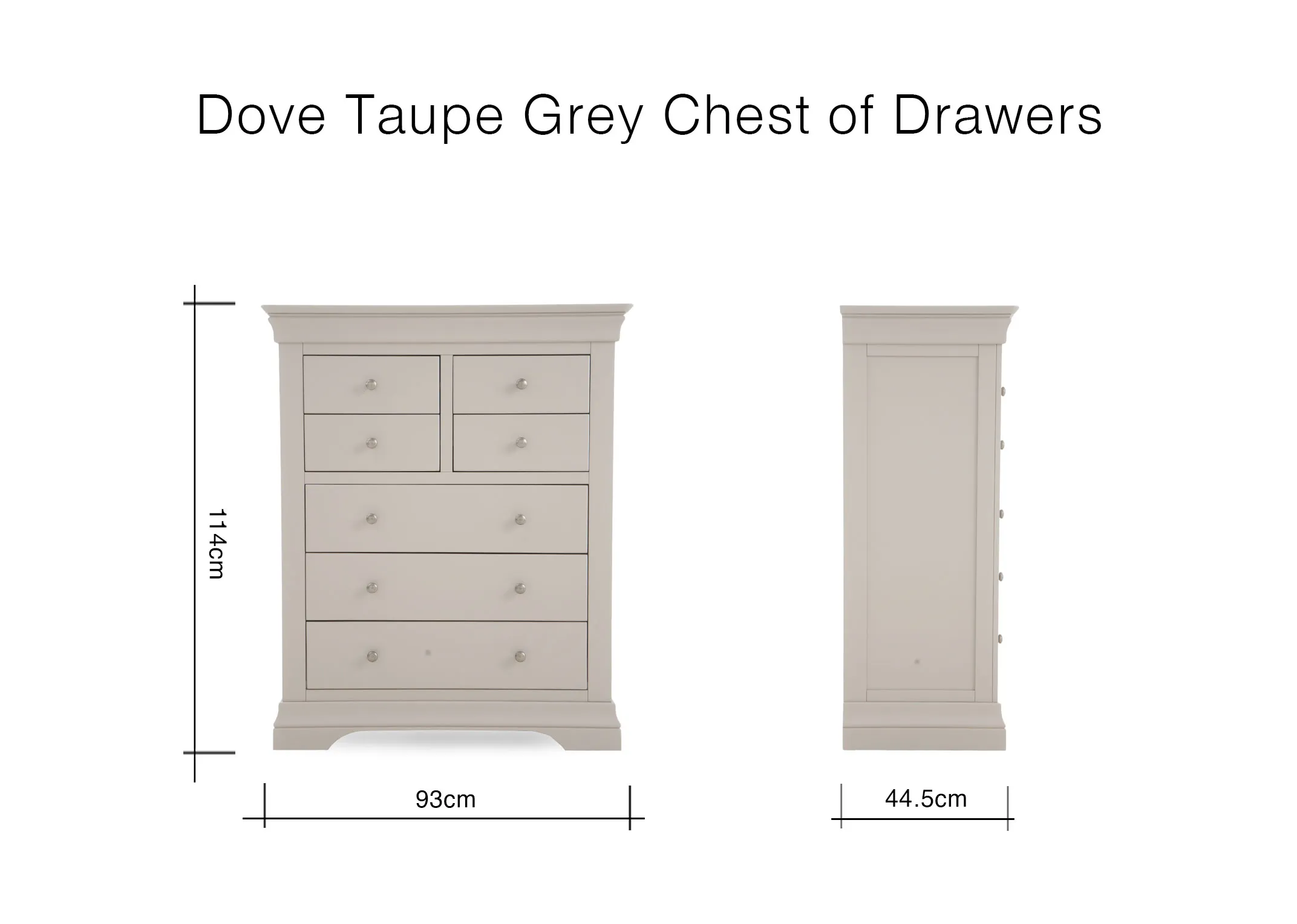 A dimension image of the Dove Chest of Drawers with 93cm x 114cm