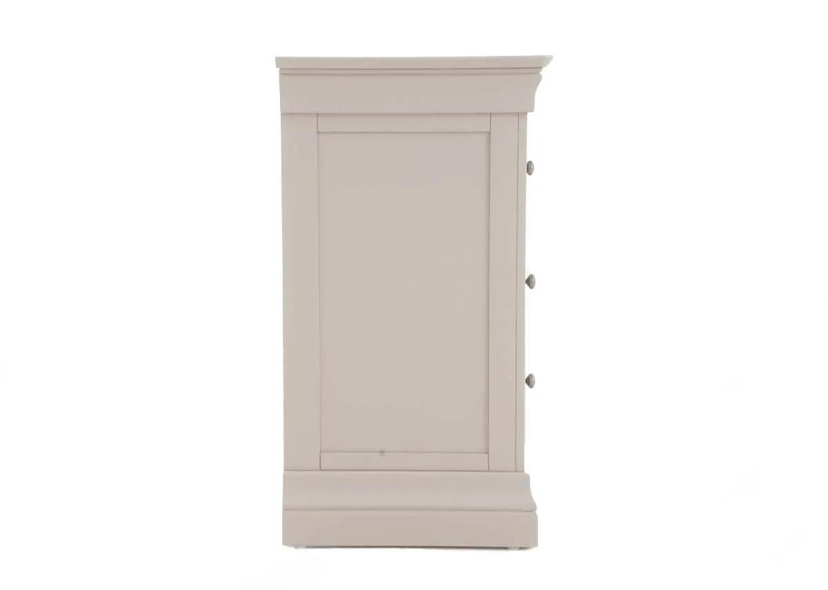 A 7 drawer taupe dresser from EZ Livings Dove range.Side view of panel detail