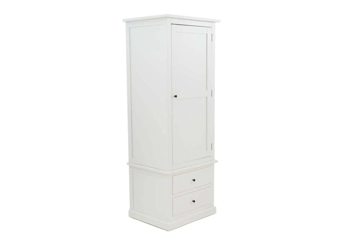 A 1 door 2 drawer white wardrobe from EZ Livings Atlas range. Angled view