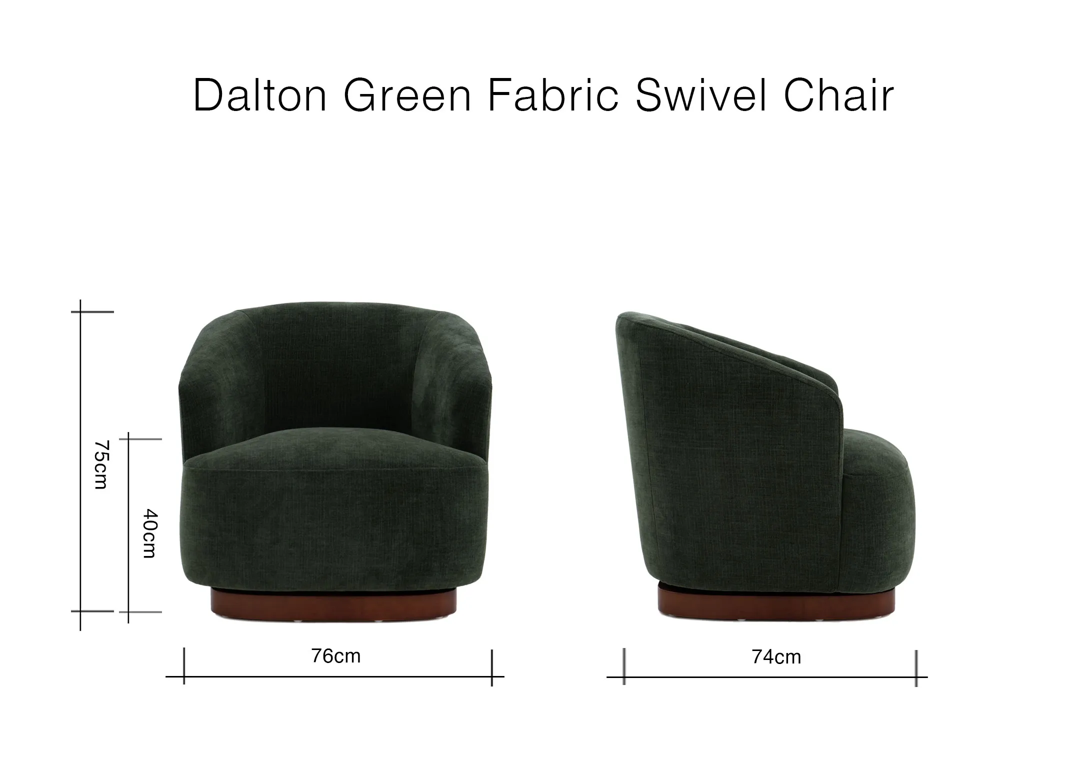 A dimension image of the Dalton Swivel Chair with 78cm x 74cm x 75cm