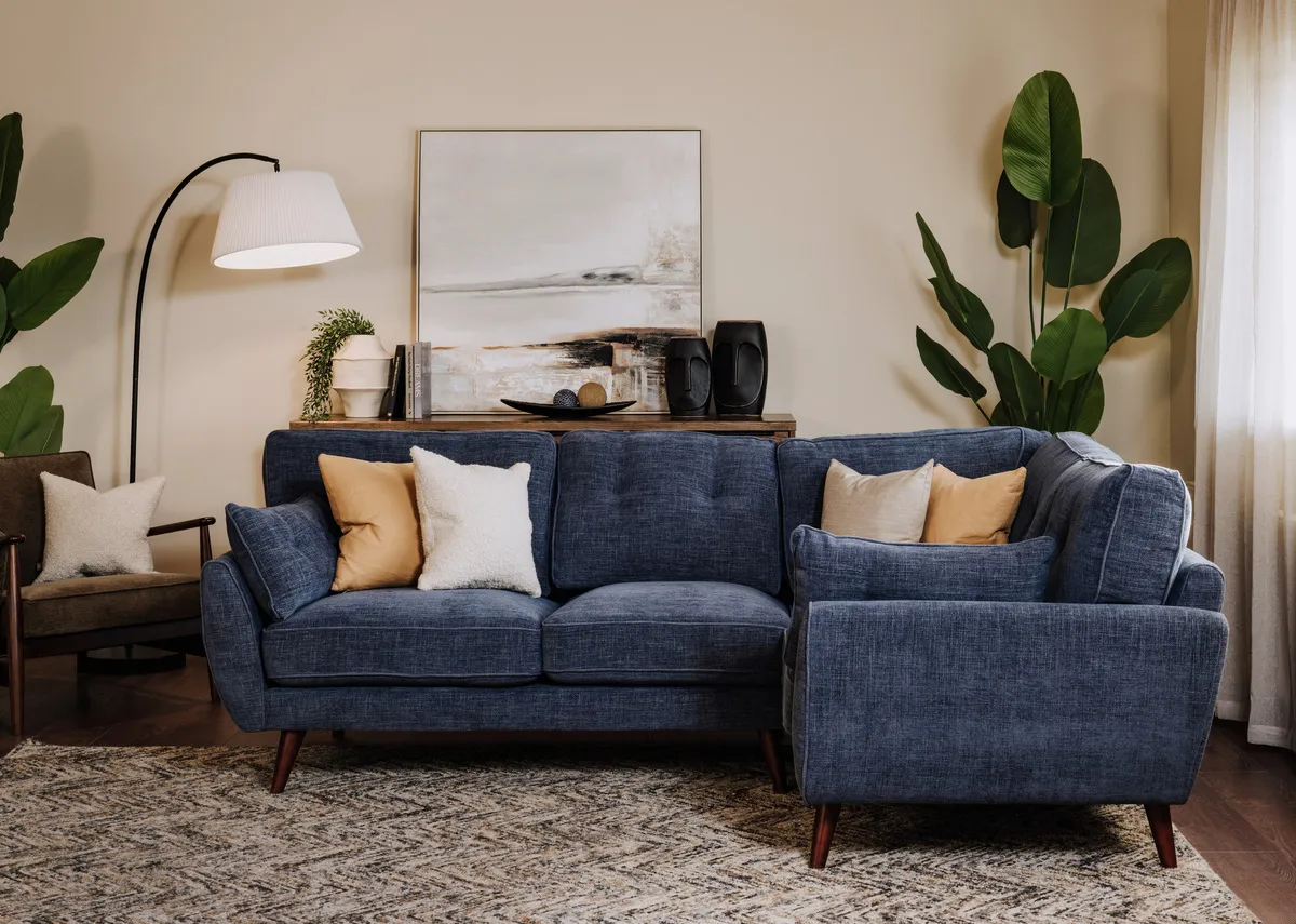 Denim Blue Fabric RHF Corner Sofa - Caoimhe