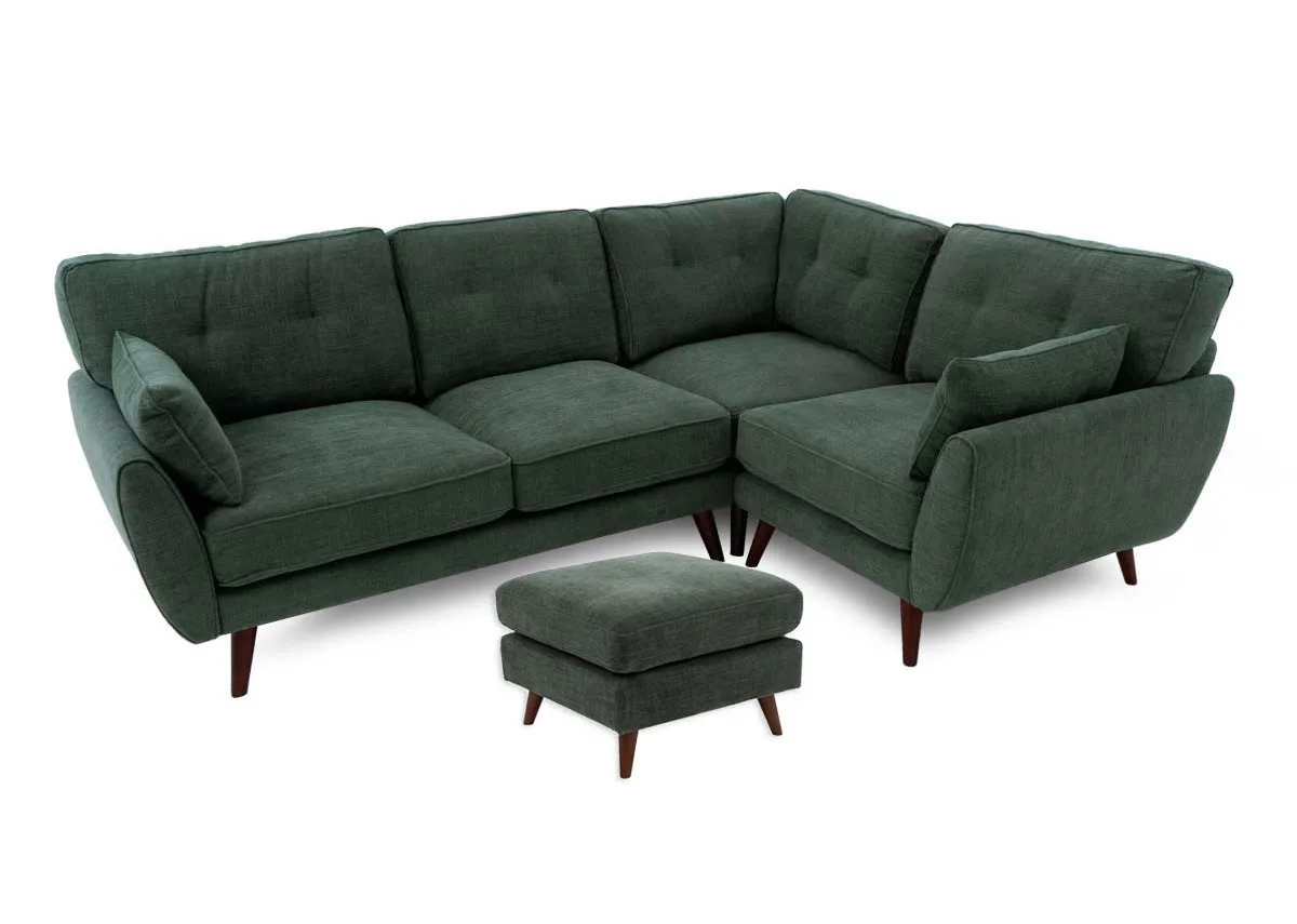 Olive Green Fabric RHF Corner Sofa with Free Footstool - Caoimhe