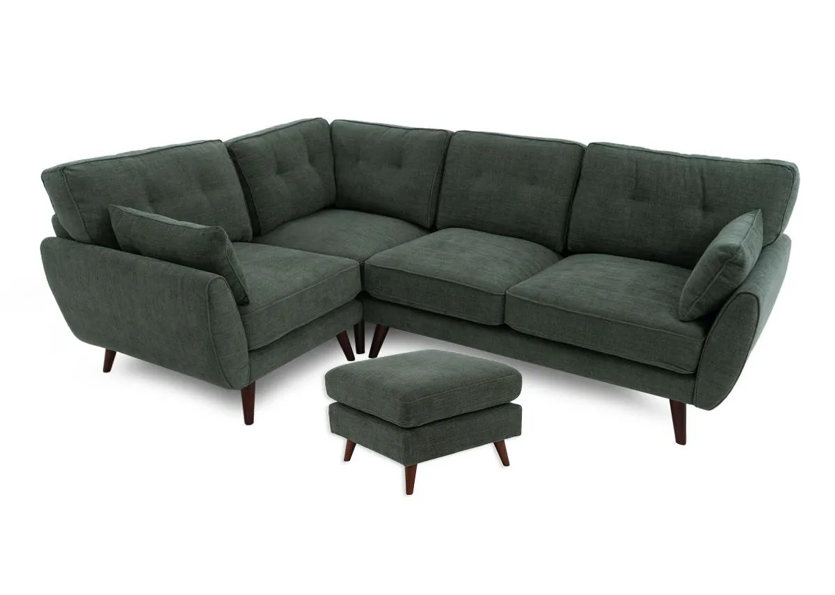 Olive Green Fabric LHF Corner Sofa with Free Footstool - Caoimhe