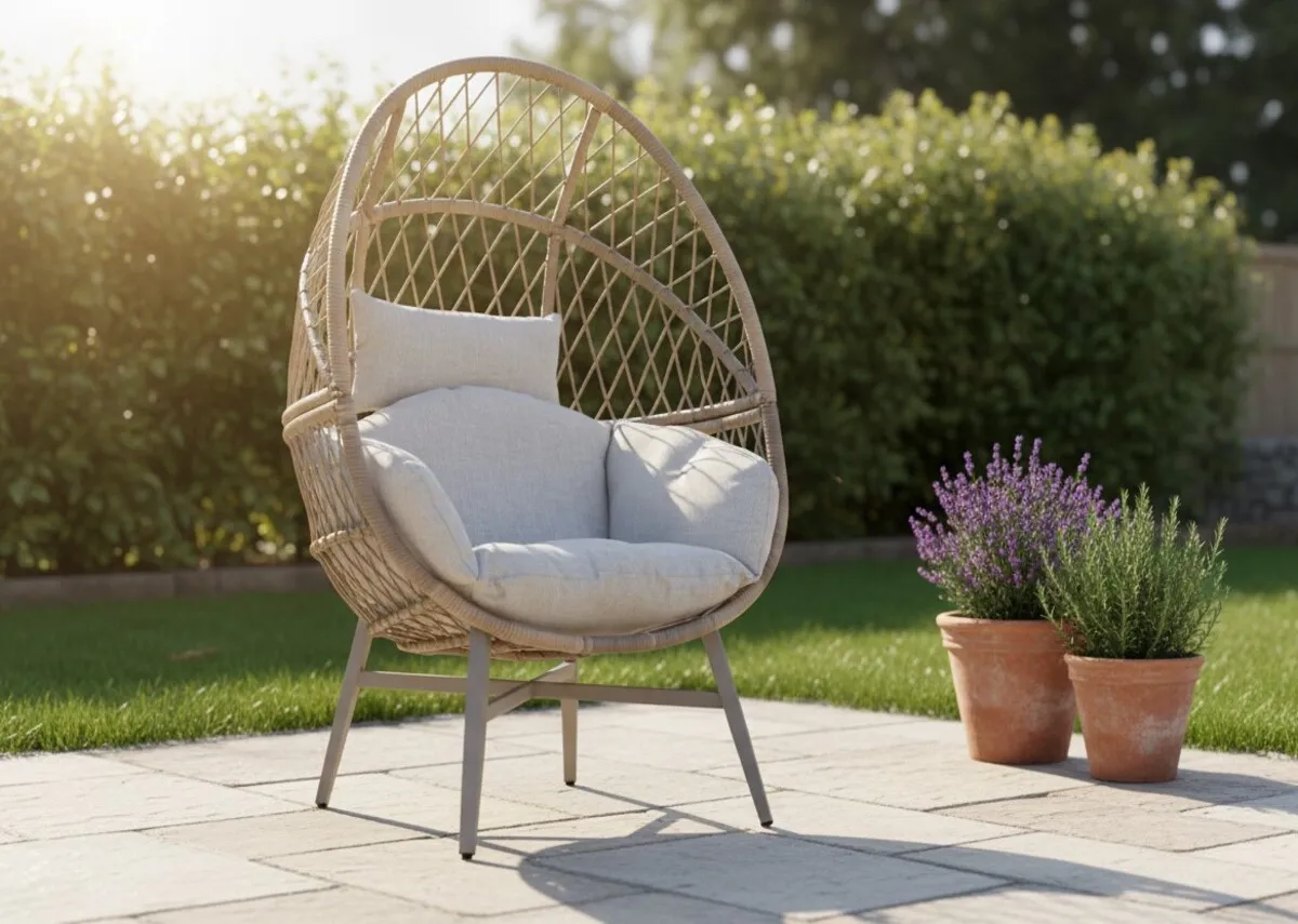 A Maya egg chair in an outdoor space.
