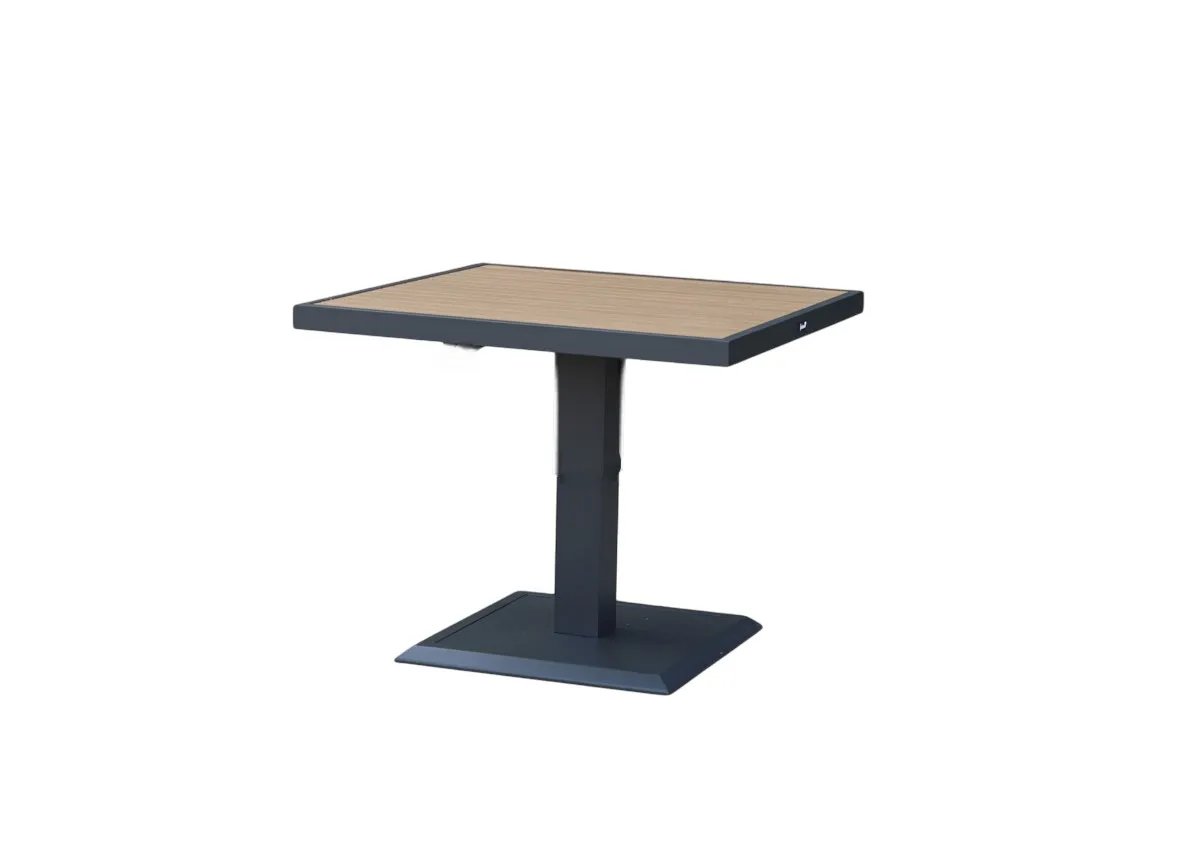 A grey garden dining table with a ceramic top from EZ Livings Soho range. Angled view