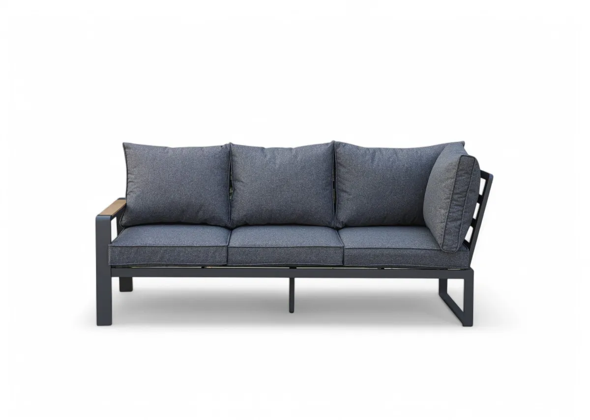 A grey garden corner sofa part with a fabric seat from EZ Livings Soho range. Front view