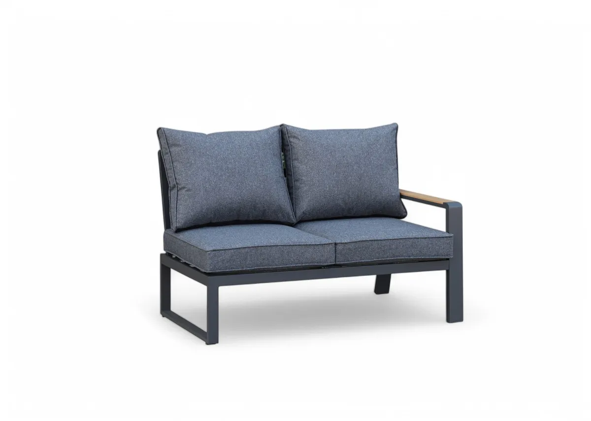 A grey garden corner sofa modular part shws that the pieces are easy to move.